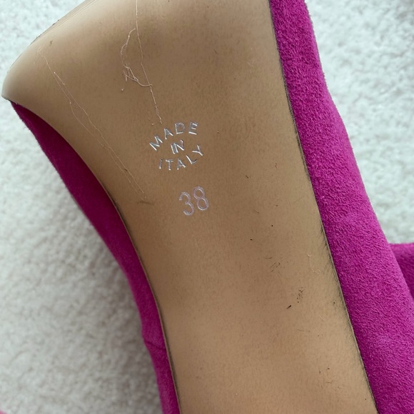 Isabella Lorusso Italian Pink Fuchsia Wave Suede Heels - Picture 8 of 11